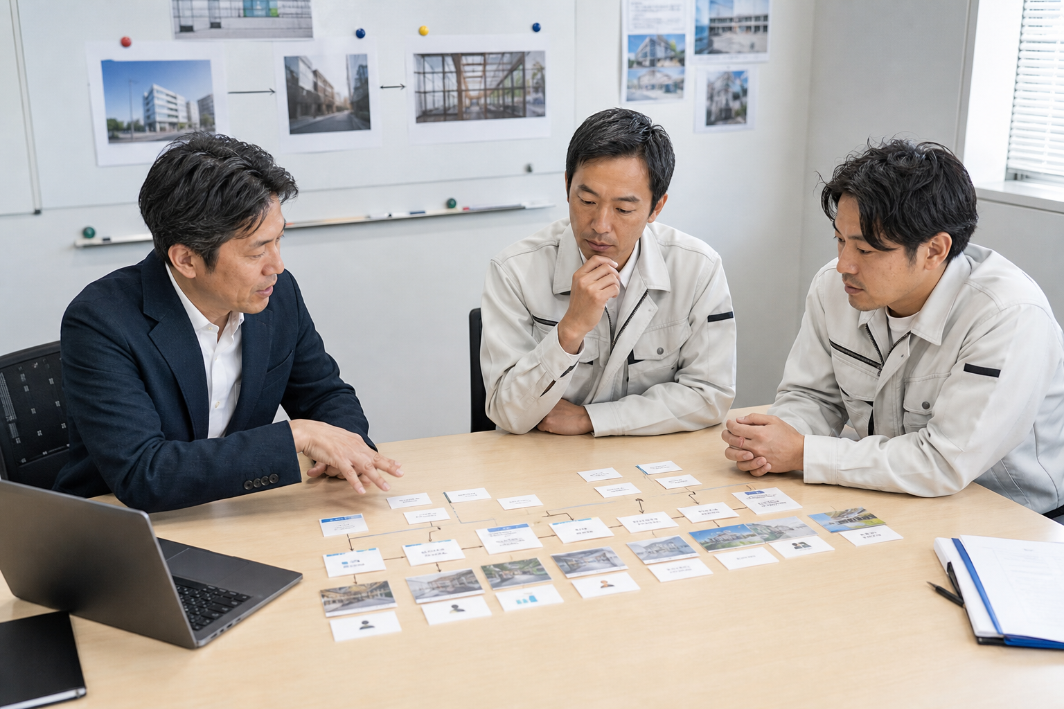 建設業の問い合わせから請求までの業務を整理する打ち合わせ