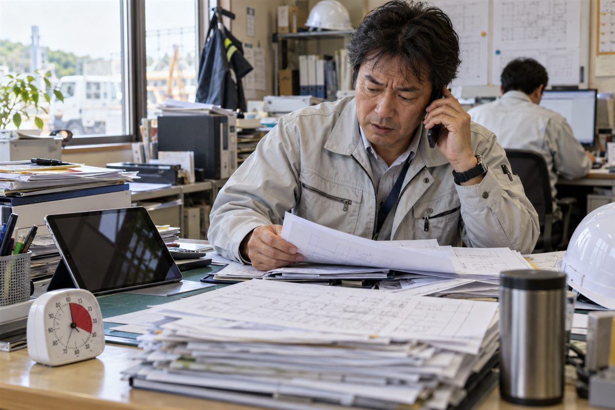 忙しい現場で業務改善ツールのテスト手順を確認する担当者